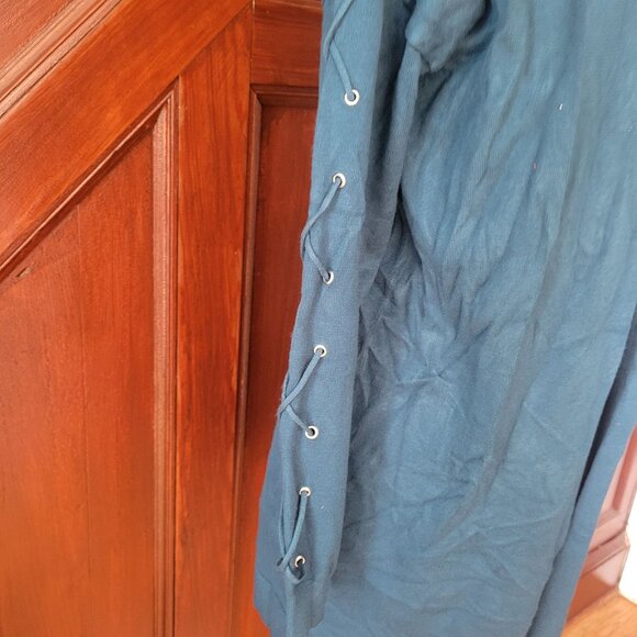 Relativity Teal Long Sleeve Open Cardigan Sweater With Lace-Up Sleeve Detail Siz - Picture 2 of 5